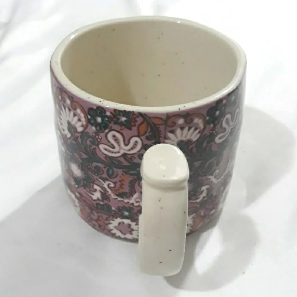 Anthropologie Coffee Cup Mug with Inicial K Floral on Purple Multicolor